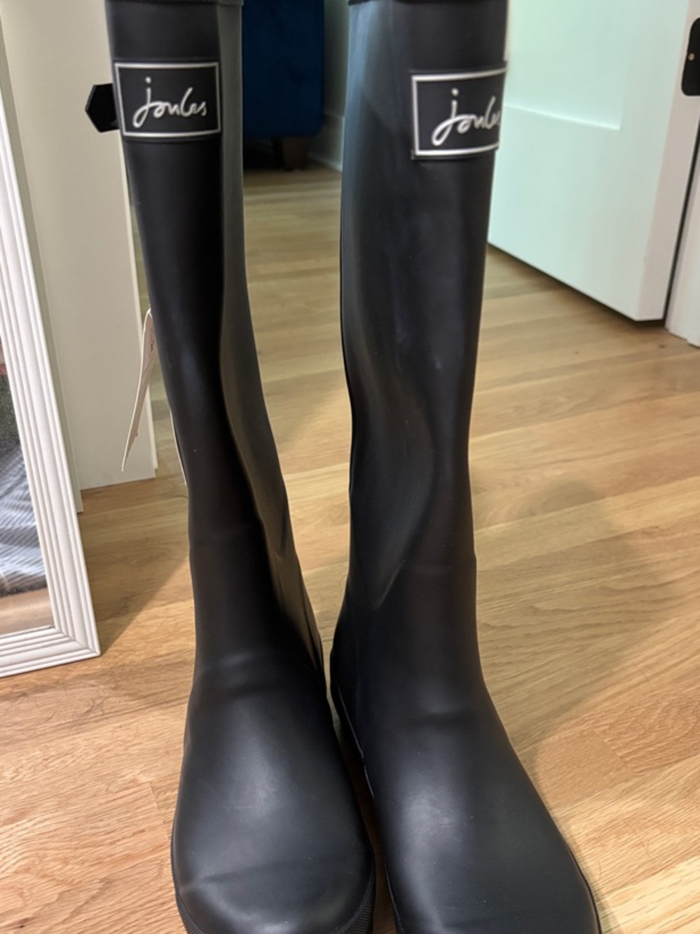 Joules Black Matte Tall Rain Boots with Buckle